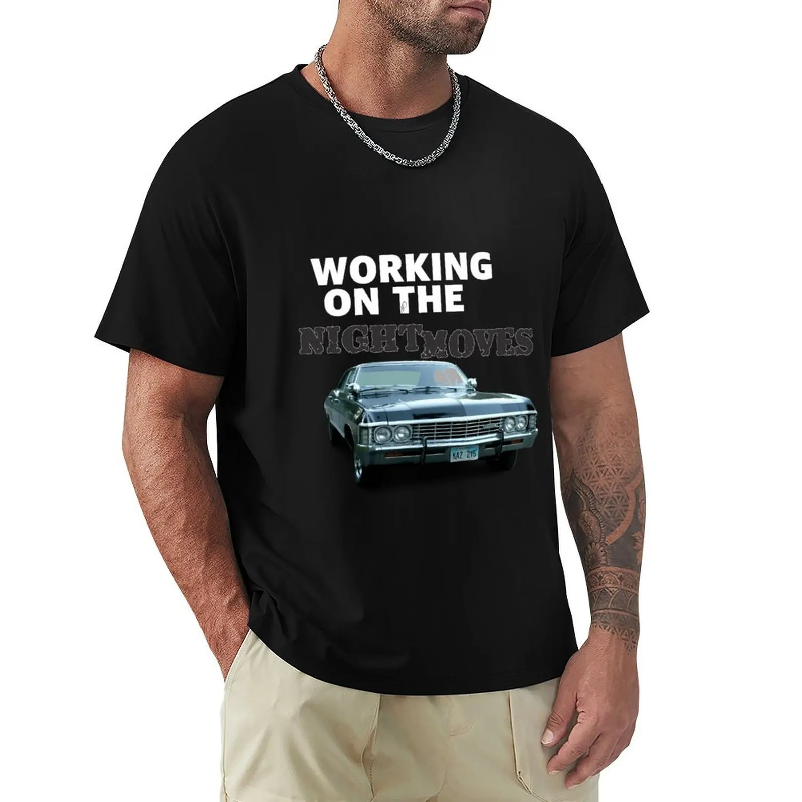 

Supernatural / Bob Seger Lyric T-Shirt croswit shirt man anime figures tees blacks outfits for men