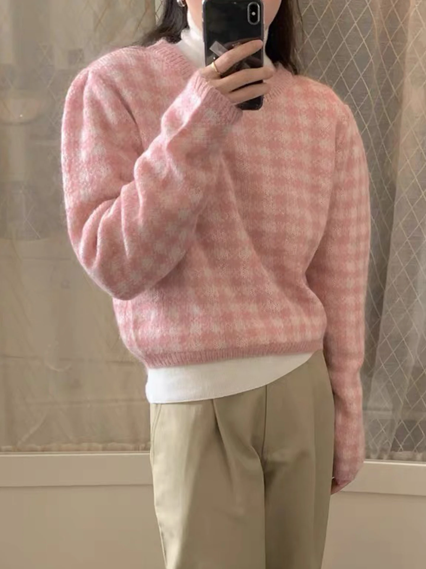 

Женский вязаный кардиган в клетку с круглым вырезом, разноцветный, теплый, мягкий, из смесового нейлона и полиэстера, с длинными рукавами, для повседневной носки