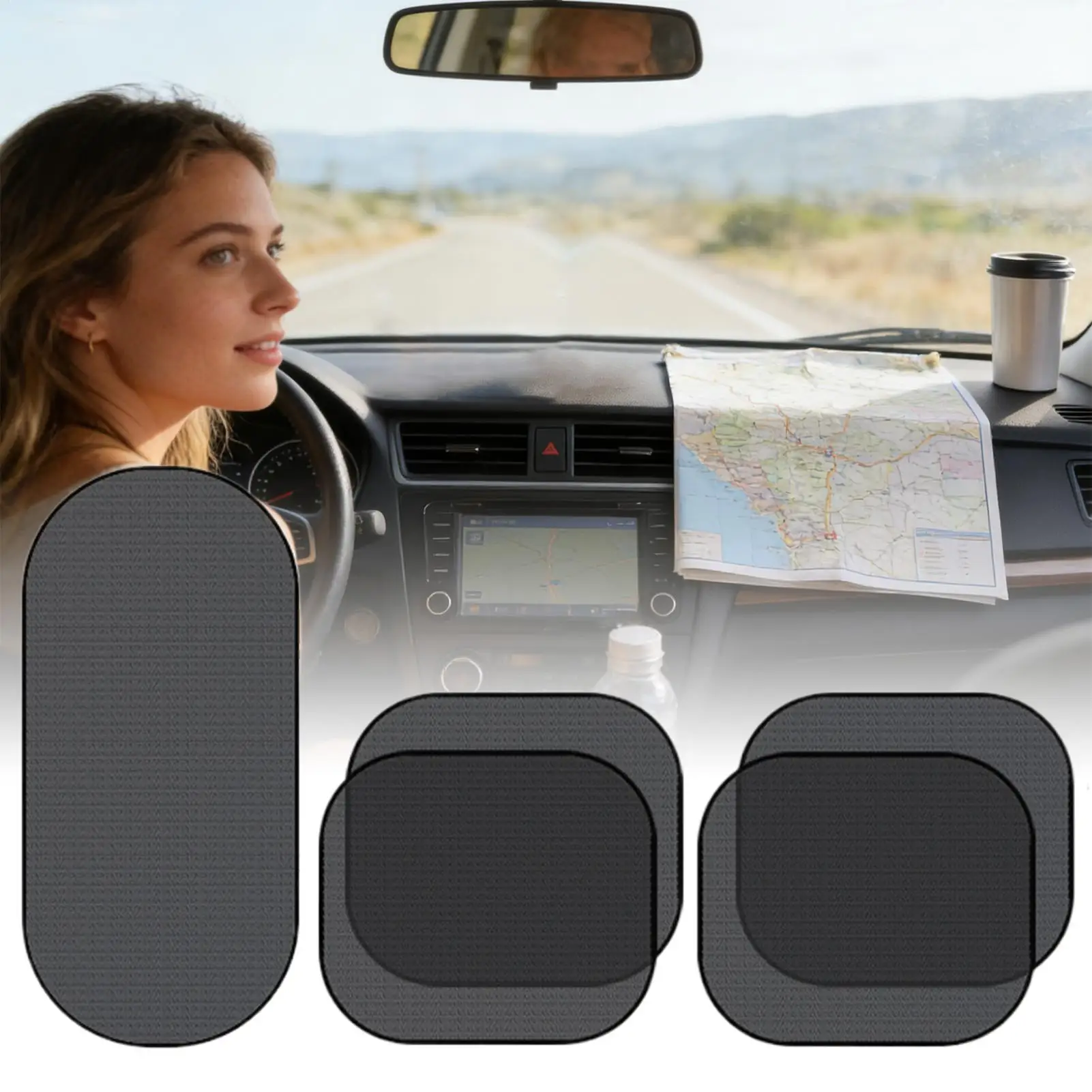 Car Side Window Shades 5 Pieces Interior Mesh Screen Rear Window Sun Shade For SUV Side Rear Road Trip Summer Driving Travel