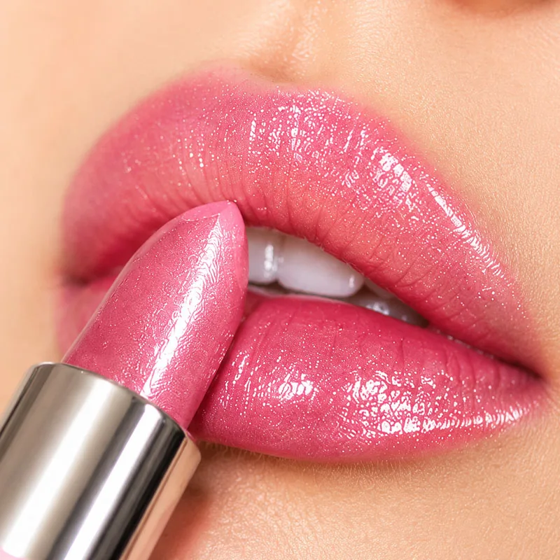 Shimmer Glitter Lipstick Moisturizing Glossy Rose Pink Lip Color High Pigment Waterproof Long Lasting Makeup Cosmetic For Women