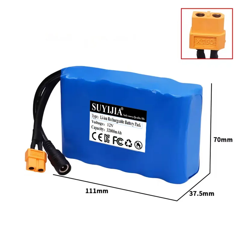 12V 30ah 40A BMS Orline Battery 18650 32000mAh Lithium Ion High Capacity Battery XT60 Dc5521 400W High Power Motorcycle Lamp