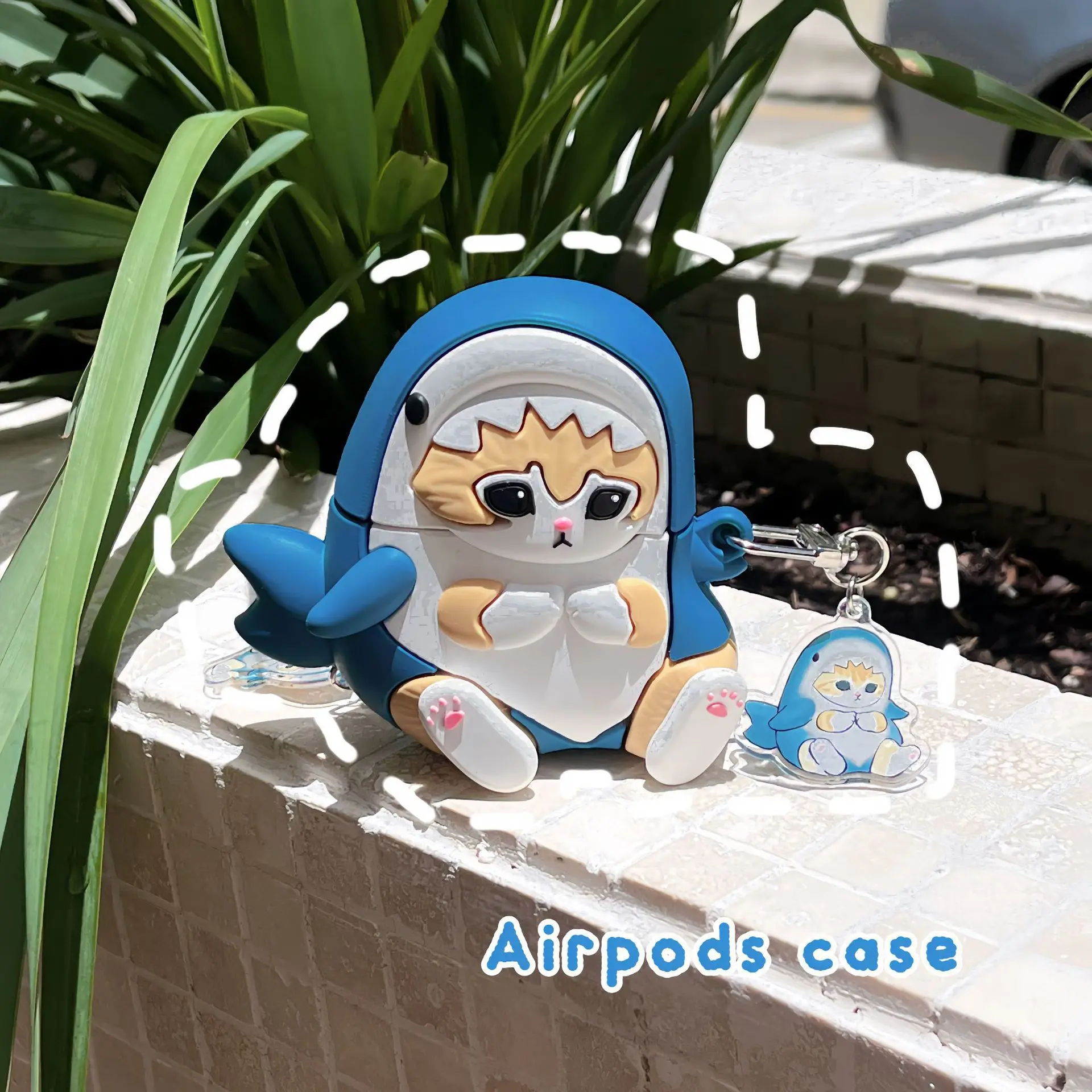 

Funny Shark Cat Case for AirPods 4 Airpod 1 2 3 Pro Pro2 Bluetooth Earbuds Charging Box Protective Earphone Case Cover