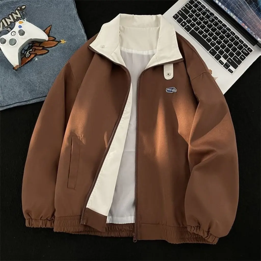 

Women's Brown Vintage American Work Coat Spring Autumn National Tide Charge Couple Jacket Female Student Fashion