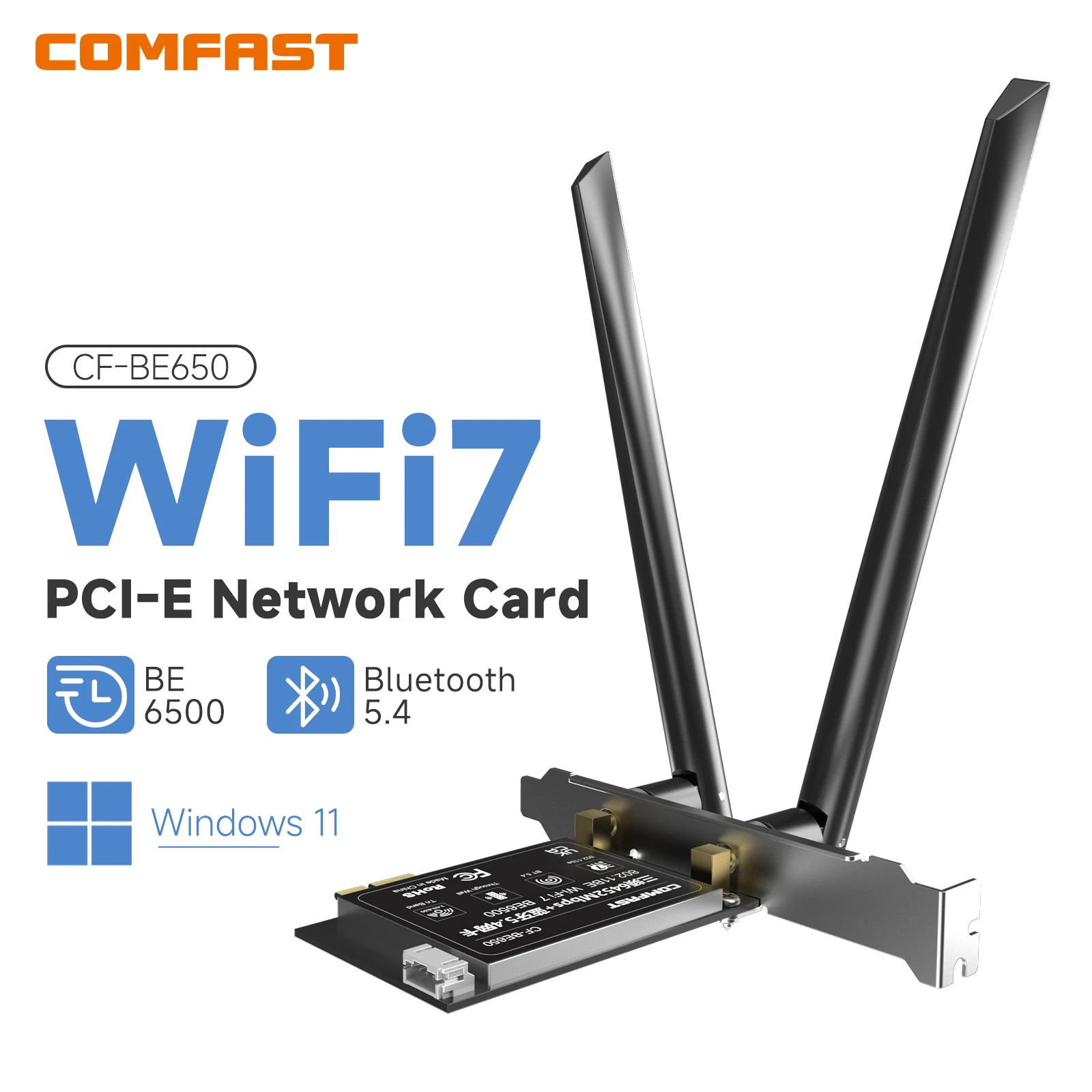 COMFAST BE6500 2.4G/5.8G/6G WiFi7 PCIe Network Card with Bluetooth 5.4 High-Speed for Gaming Office For PC/Laptop Win11
