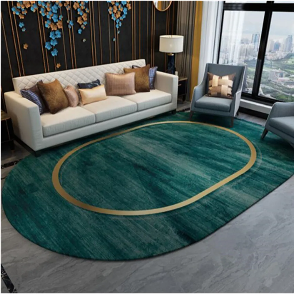 

Dark Green Hot Sale Oval Carpets For Living Room Sofa Bed Bedides Mats Soft Rugs Non-slip Bedroom Mats Home Decoration Tapetes