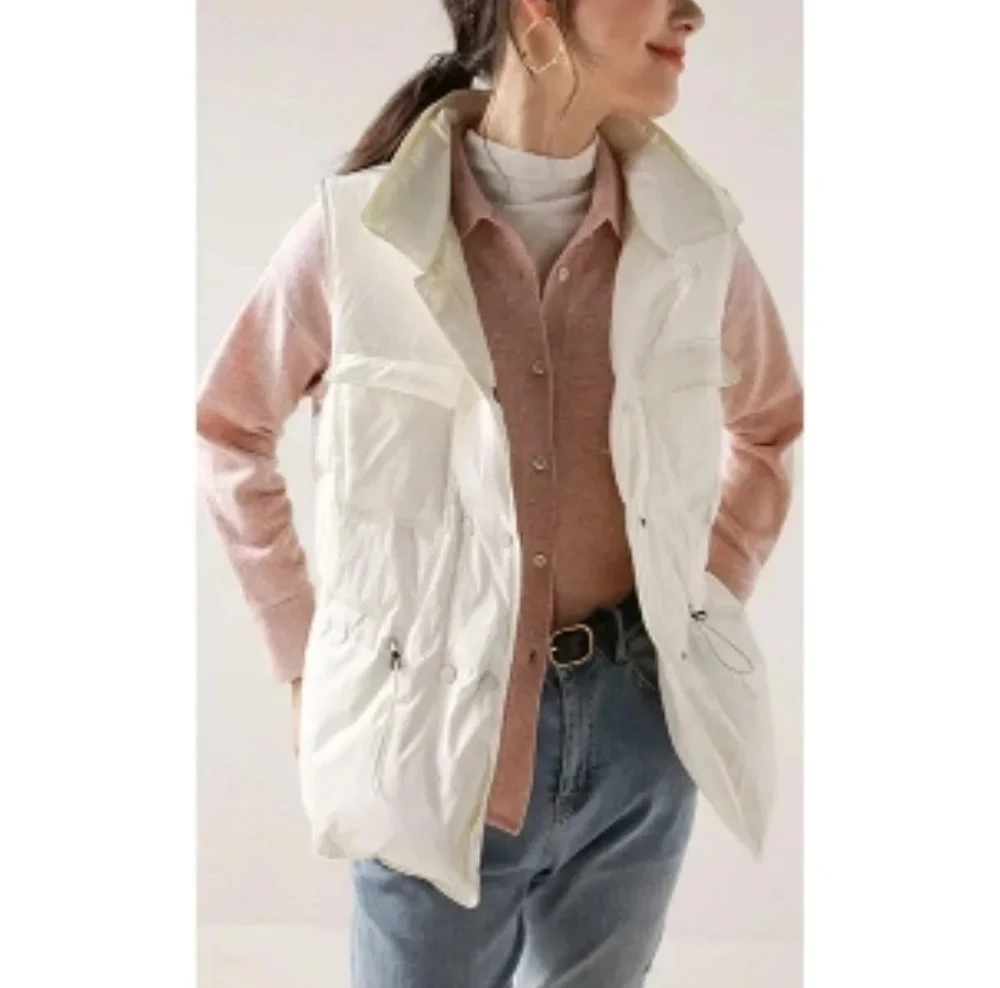 Nova luz feminina colete curto quente feminino pato branco para baixo jaqueta casaco sem mangas moda outerwear streetwear
