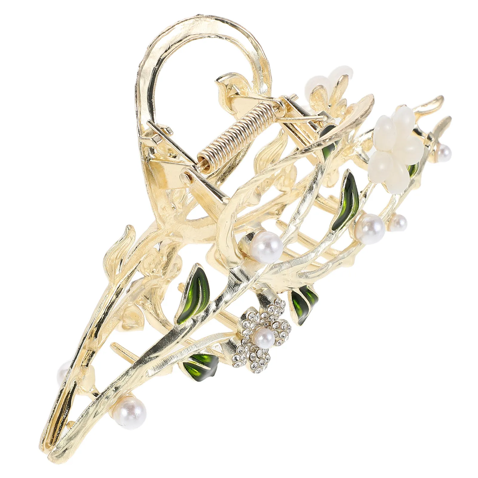 Cat Eye Stone Flower Hair Claw Clip Elegant Floral Metal Hairpin Secure Non-Slip Grip Vintage Inspired Hair Accessory for Women