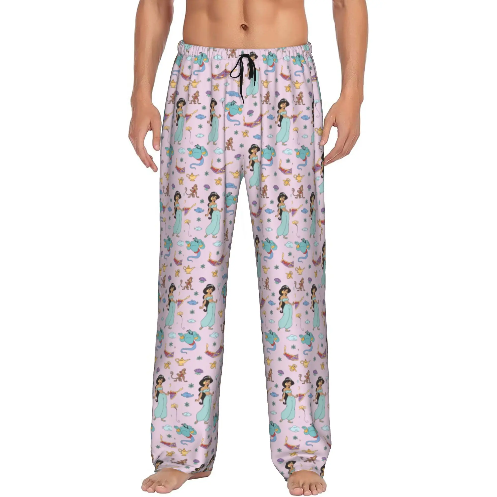 

Custom Cute Cartoon A-Aladdin Pajama Pants for Men Aladdin Lounge Sleep Drawstring Sleepwear Bottoms with Pockets
