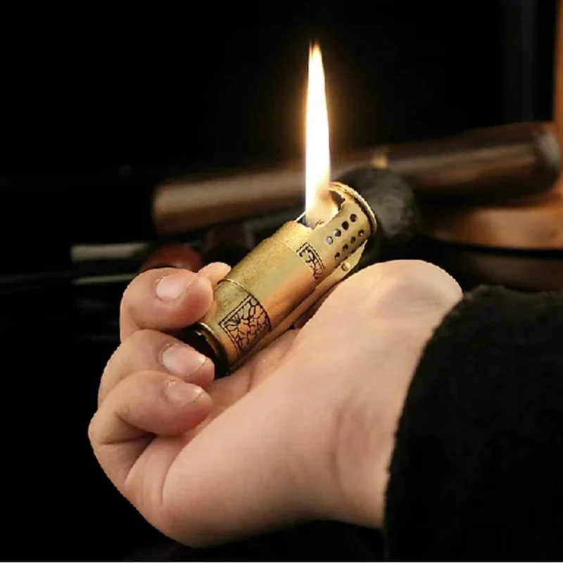 HONEST Brass Retro Windproof Cover Lighter Grinding Wheel Ignition Open Flame Old Style Collection Lighters Smoking