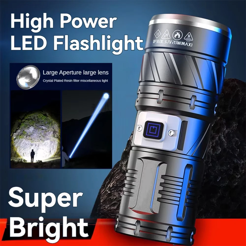High Power LED Flashlight USB Rechargeable 10000mAh Battery Super Bright Torch 1500M Long Range Strong Light Lantern Waterproof