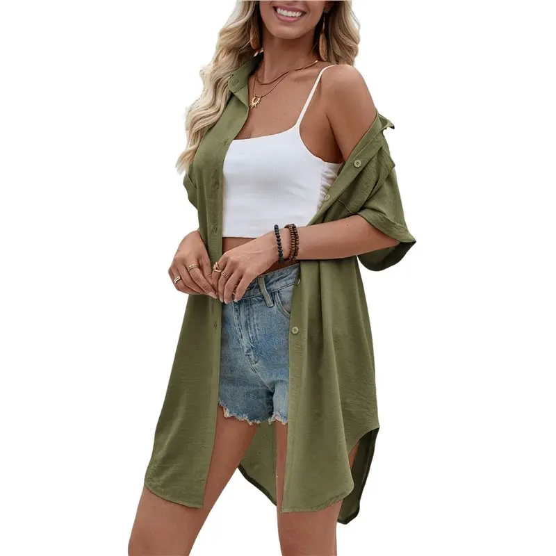 

CYL-Women Swimsuit Coverup Shirt Dress Button Down Bathing Suit Cover Up Beachwear