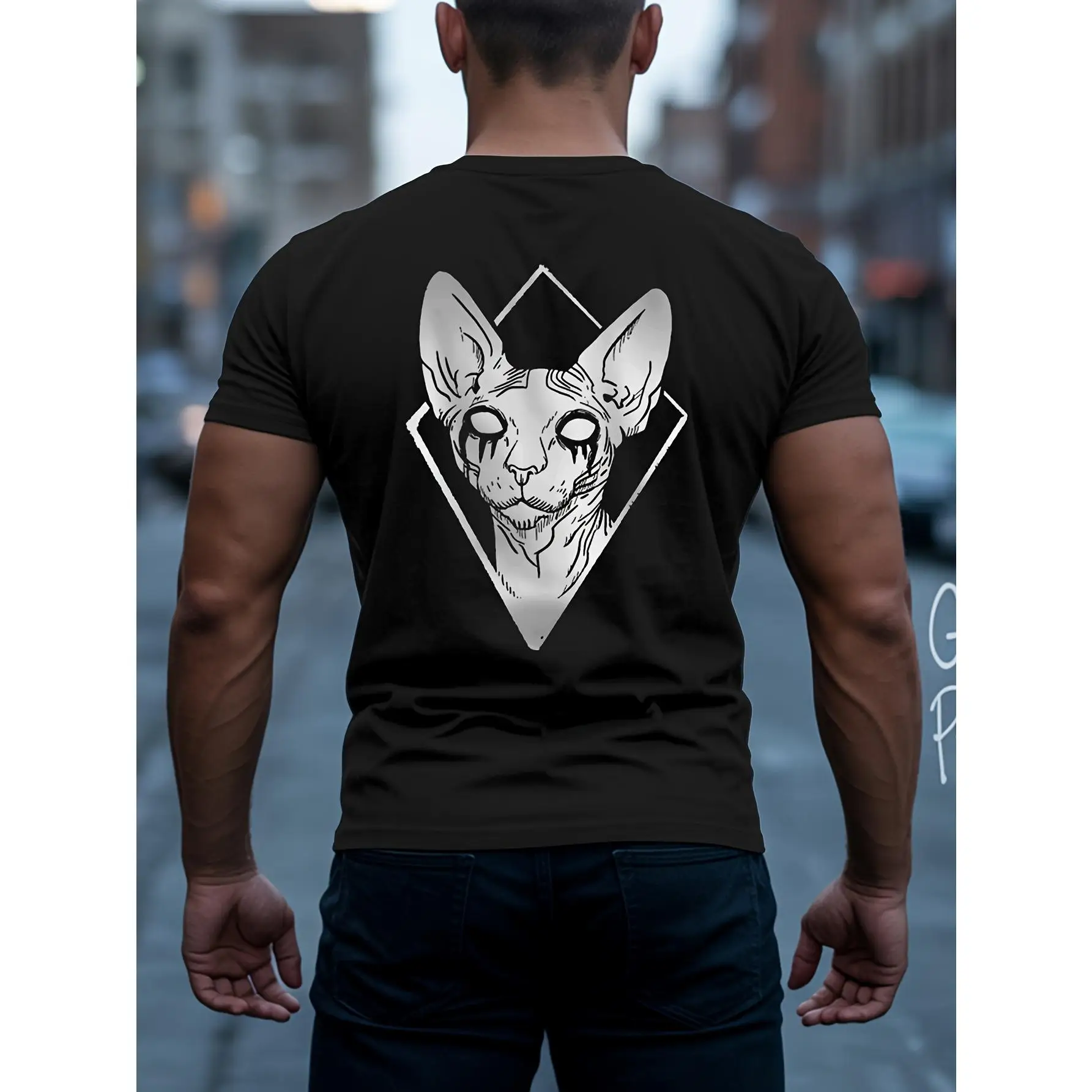 

Funny Sphynx Cat T-Shirt, Sarcastic Emo Cat Graphic Tee, Men's Gothic Style Streetwear, Cat Lover Gift