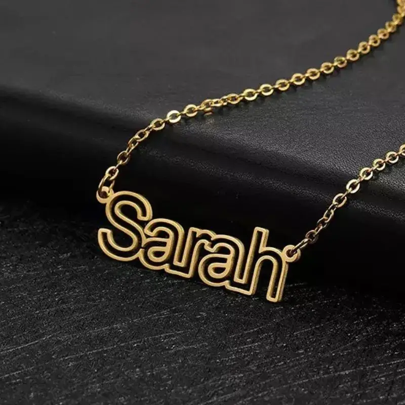 

Customized Necklace Hollow Initial 14K Gold Plated Personalized Name Necklace Stainless Steel Hollow Text Jewelry For Women Gift