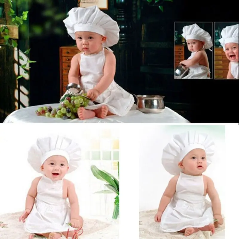 Newborn Photography Accessories For Boys Little Chef Hat White Stretch Wrap Little Cook Photography Clothing For Baby D5QA