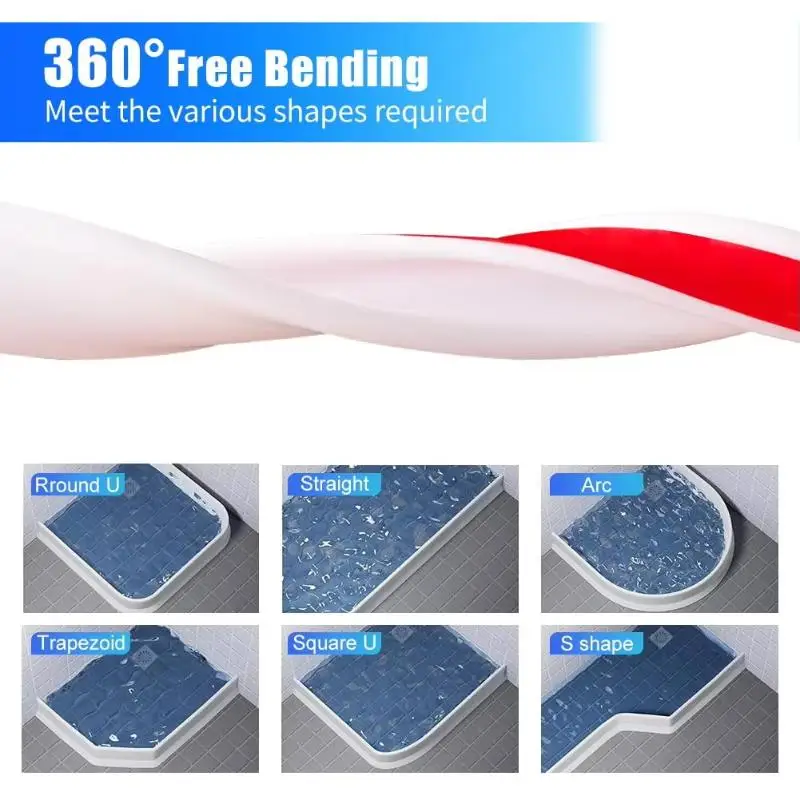 1/2M Shower Barrier Water Shower Barrier Silicone Self-adhesive Edge Folding Shower Profile Shower Barrier Water Bath Shower