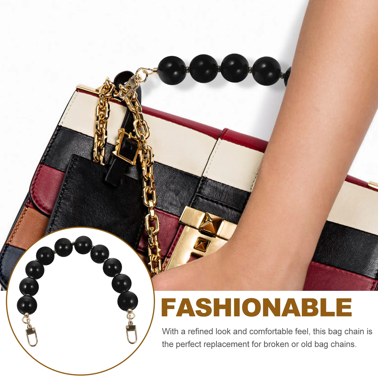 

Beaded Bag Chain Strap Purse Handle Wallet Chain Black Replacement Women Handbag Shoulder Accessory Durable Fashionable