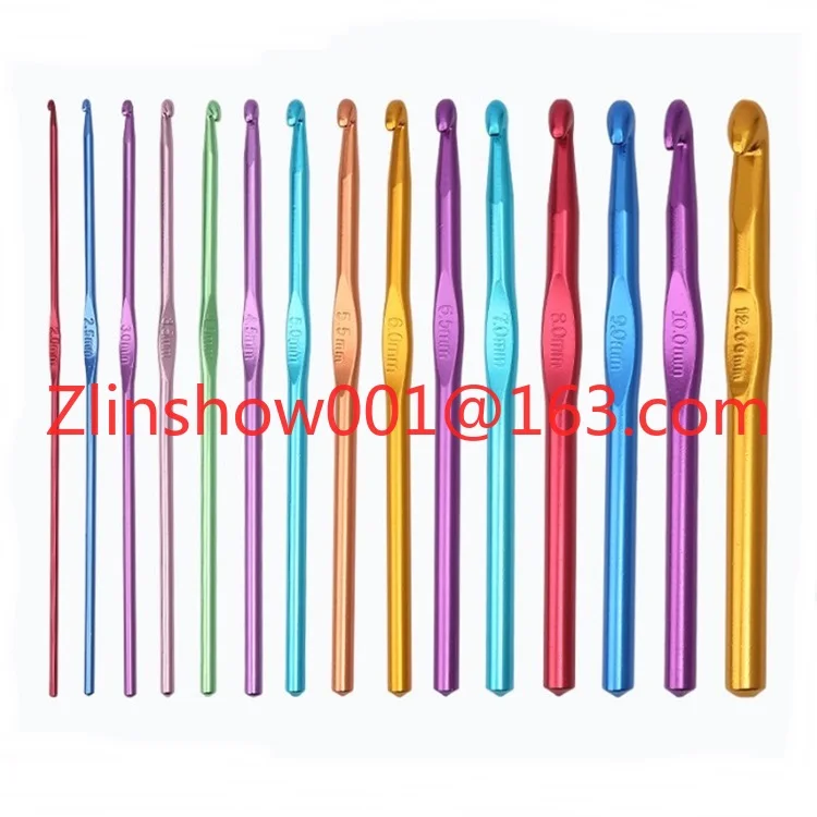 Factory Sale Multicolor 15Sizes 2mm-12mm Individual Size Aluminum Handle Crochet Hooks Knitting Knit