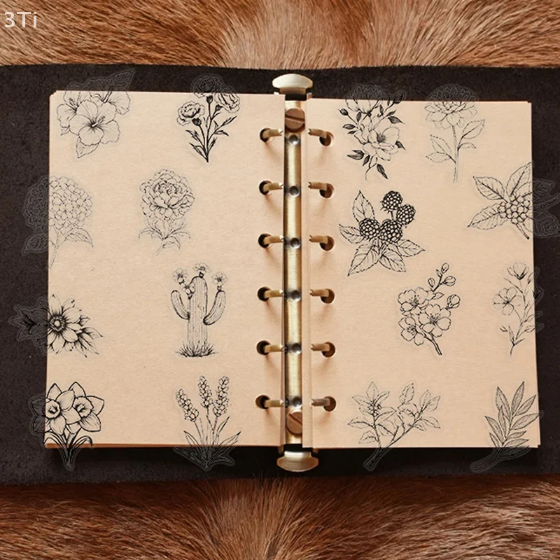 50 قطعة شفافة أسود أبيض خمر زهرة النبات ملصقات الشارات الإبداعية DIY بها بنفسك محمول سكرابوكينغ الديكور ملصقات الحيوانات الأليفة