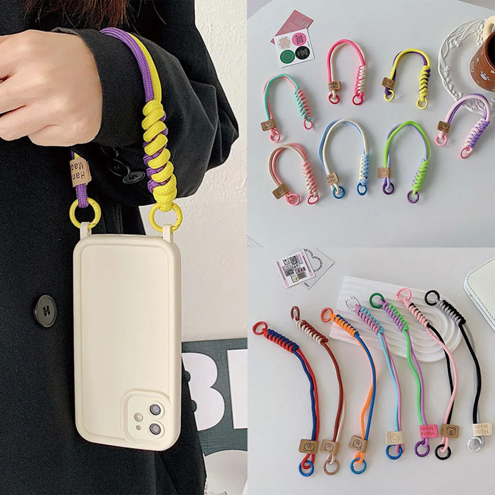 Short Phone Lanyard Color Blocked Knotting Mobile Phone Lanyard Anti-Loss Rope Wrist Strap Mobile Phone Lanyard Colorful Woven