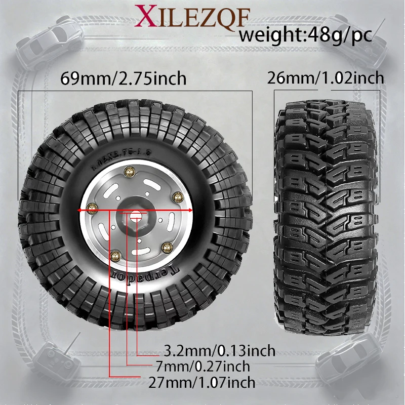 1.3 Inch Beadlock Wheel & Tire Set 7mm Hex 4Pcs for 1/18 1/24 RC Crawler TRX4M SCX24 AX24 FCX18 FCX24 Upgrade Parts