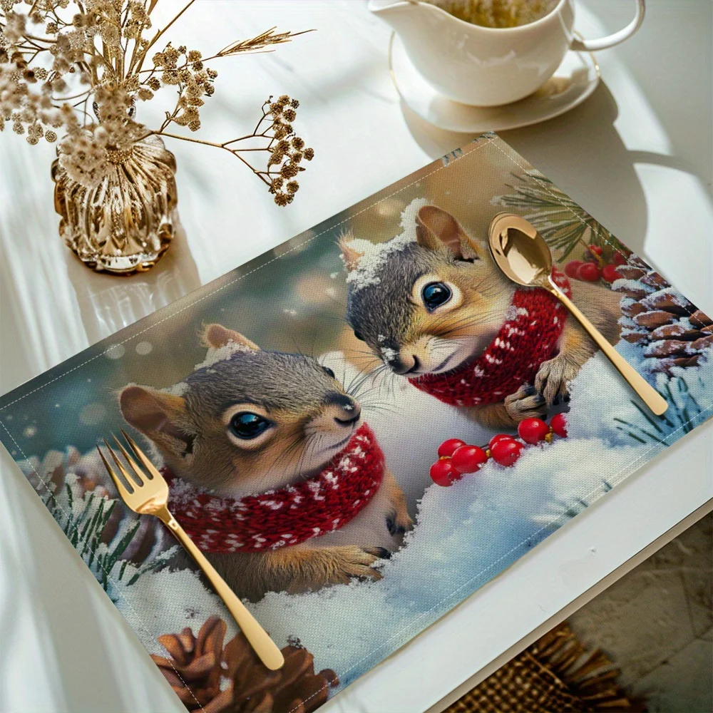Christmas Mouse Printed Placemats, Table Mats, Placemats For Kitchen Dining Table Decoration