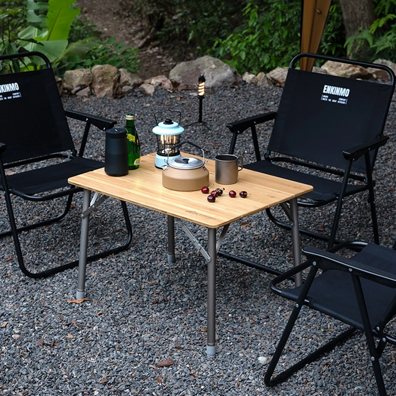 

Adjustable Height Camping Table Outdoor Folding Table Bamboo-Top Nanmu Bamboo Folding Table