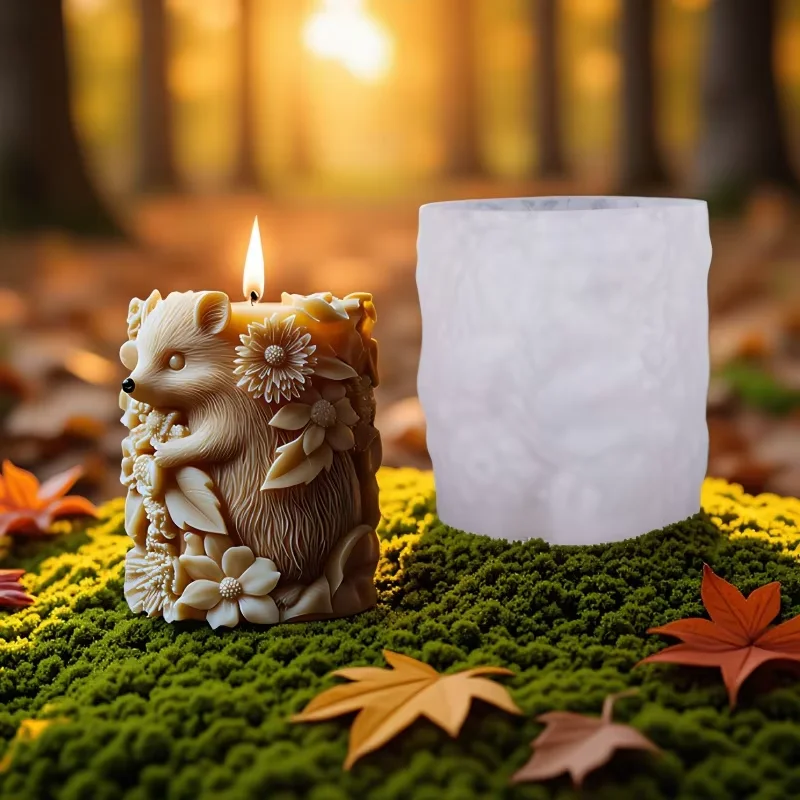 Cute Smile Hedgehog Candle Silicone Mold DIY Squirrel Koala Relief Cylinder Aromatherapy Gypsum Mould Home Decoration Gifts