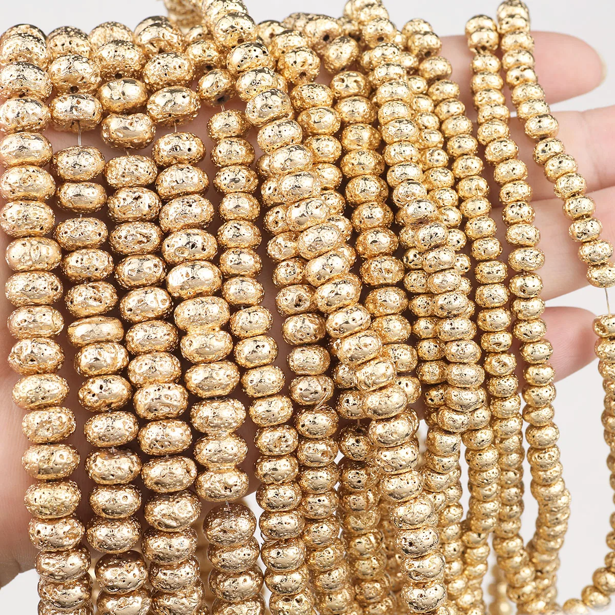 6/8/10mm 14K Gold Color Volcanic Lava Natural Stone Flat Round Loose Spacer Beads For Jewelry Making DIY Bracelets Necklace 15'' image 2