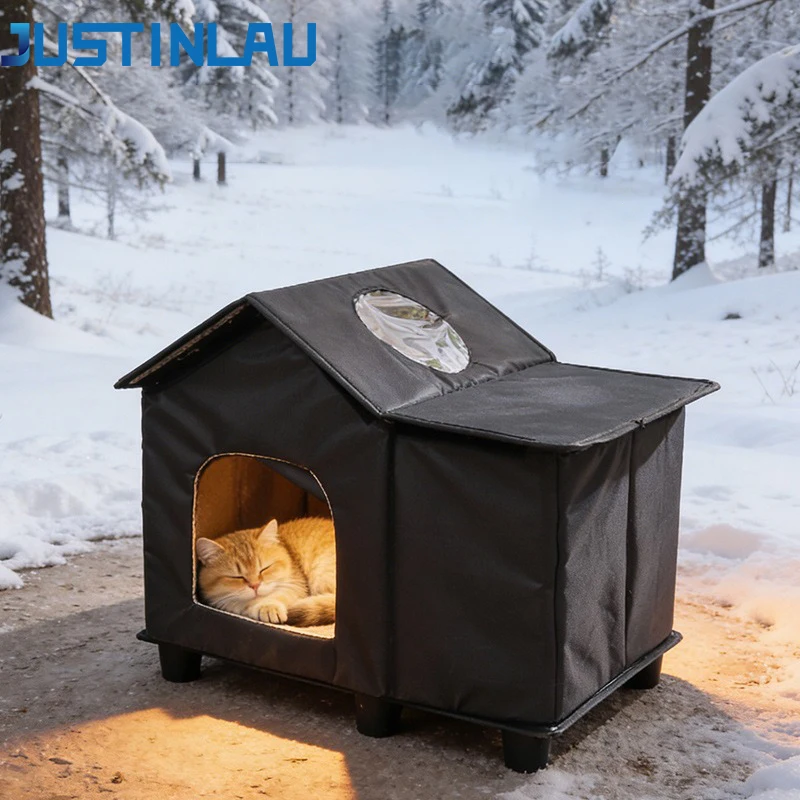 

JUSTINLAU Stray Cat Houses Waterproof Winter Warm Shelter Foldable Pet Cave Nest Sleeping Beds for Outdoor Cat Small Dog Puppies