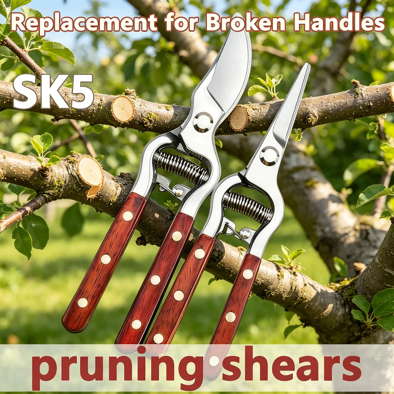 Ash Wood Handle Pruning Shears - 55 High Carbon Steel Blades for Effortless Cutting on Garden, Fruit Tree & Floral Branches