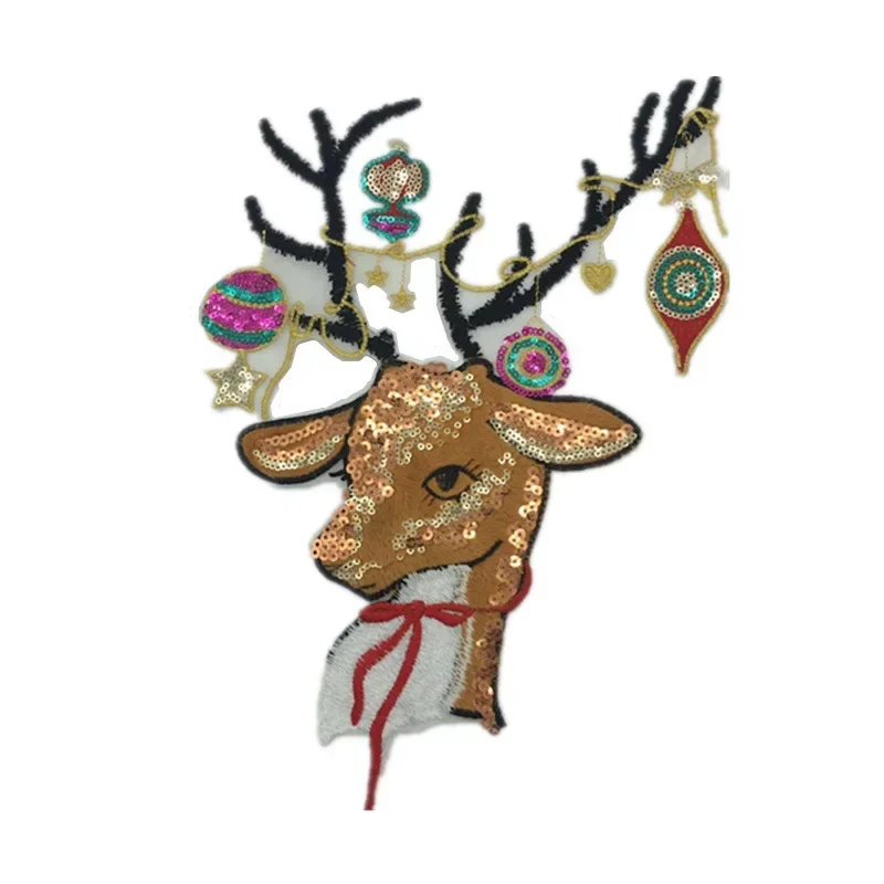 20pcs/Lot Luxury Large Sequin Flannel Embroidery Patch Christmas Sika Deer Home Clothing Decoration Accessory Craft Diy Applique