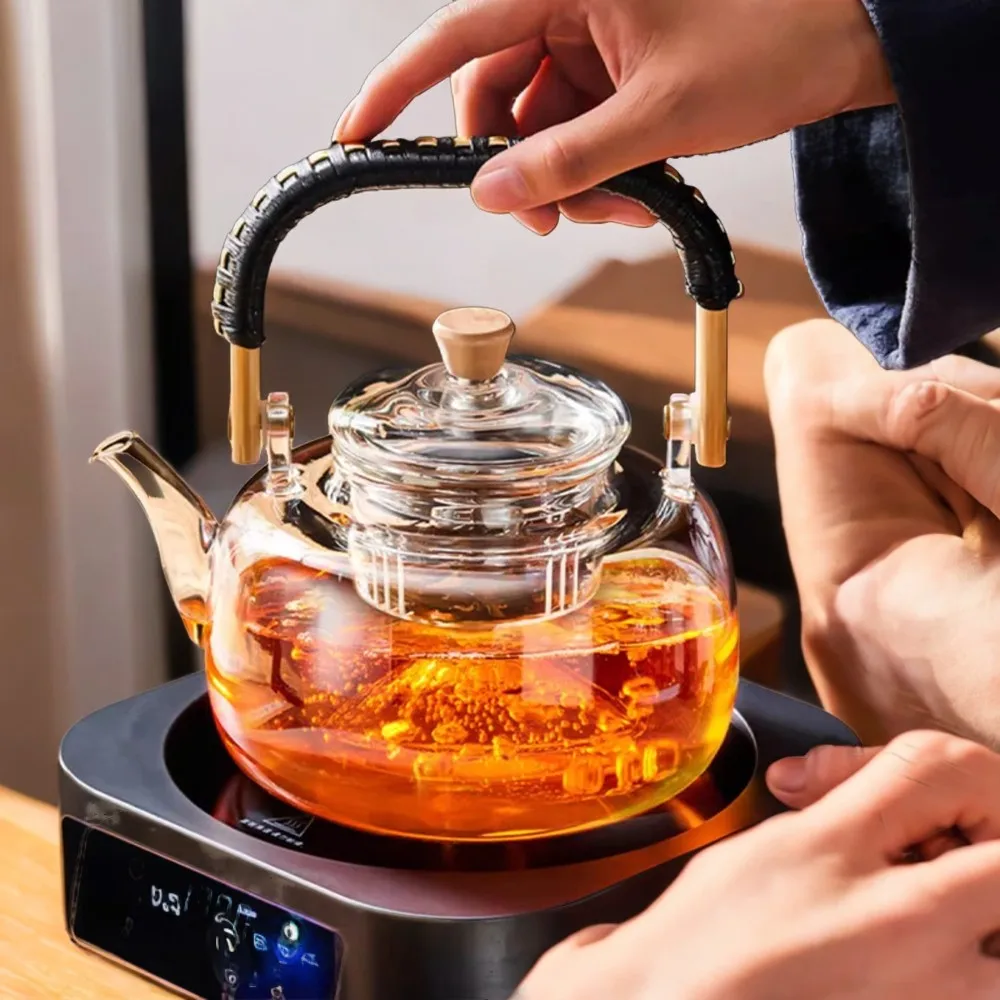 Transparent Household Glass Tea Pot - Elegant 900ml Puer Tea & Coffee Kettle - Stylish Coffeeware & Teaware Set for Coffee and T