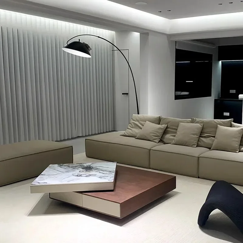 01 طاولة القهوة الإيطالية الدوارة البسيطة المعيشة المنزلية شقة صغيرة الحديثة الخفيفة الفاخرة الراقية طاولة القهوة بلاطة الصخور