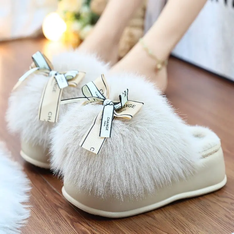 Ins new stylish winter platform slippers women's super fluffy indoor shoes fur slides woman trends chic fuzzy outdoor mules shoe
