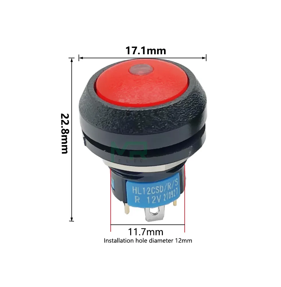 NOWOŚĆ 12mm samoresetujący i samoblokujący 12v kulisty przełącznik przyciskowy Mini LED 4-pinowy wodoodporny okrągły przełącznik z lampą — zdjęcie 7