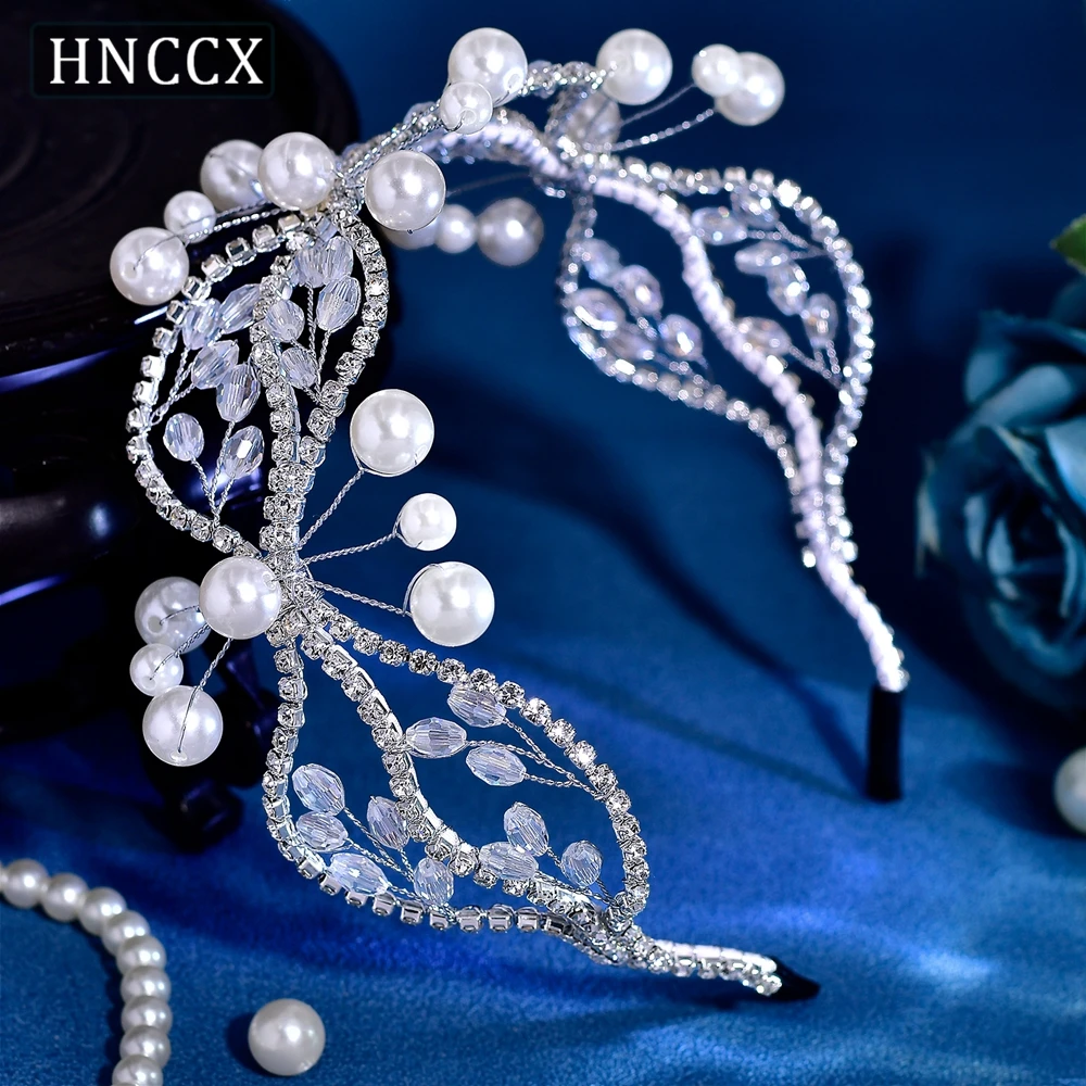 

HNCCX Elegant Women Headband Pearl Crystal Wedding Hair Accessories Bride Head Hoop Hair Jewelry Bandquet Headpieces CP802