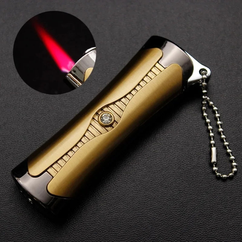 

Outdoor Portable Electroplated Metal Inflatable Lighter Windproof Jet Red Flame Pendant Diamond Inlaid Lighter Men's Gift