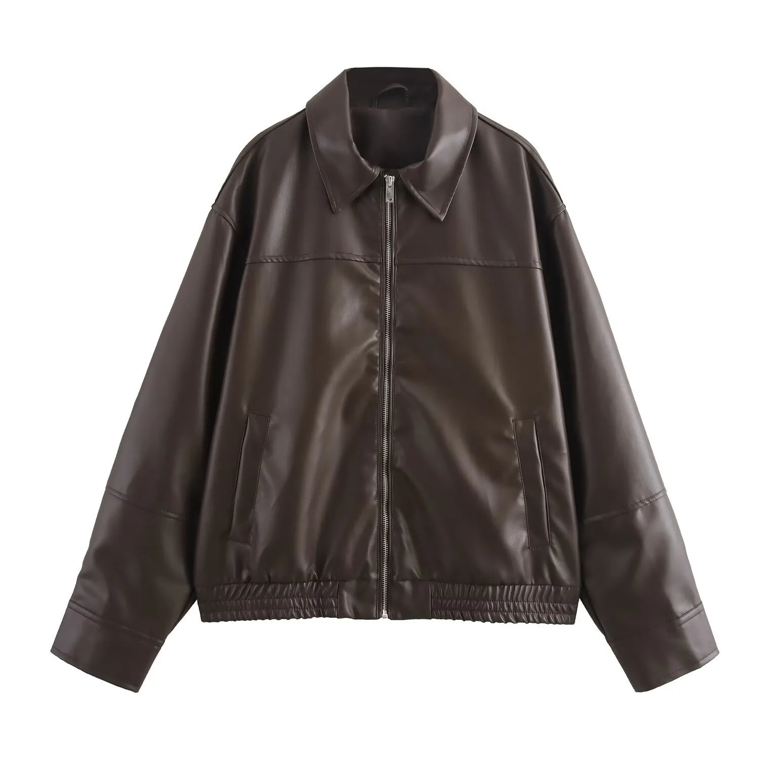 European and American Women's Clothing Summer Fashion Temperament Autumn and Winter New Imitation Leather Bomber Jacket