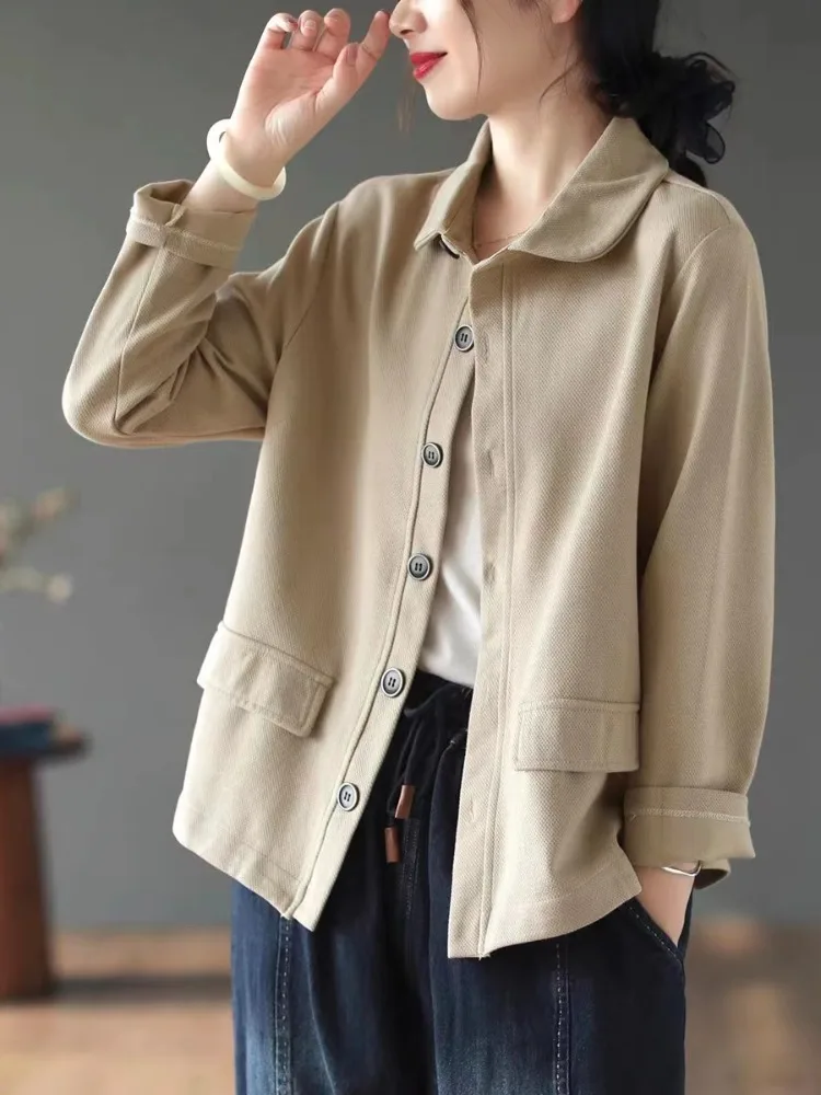 

Простой женский жакет из чистого хлопка, свободный кардиган на весну и осень, элитный открытый кардиган, длинный повседневный топ на пуговицах све