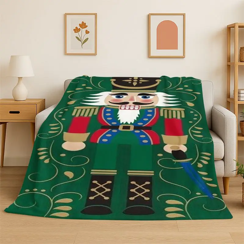 Cartoon The Nutcracker Puppet Merry Christmas Flannel Blanket Soft Throw Blanket for Bedroom Living Room Bed Travel Picnic Nap