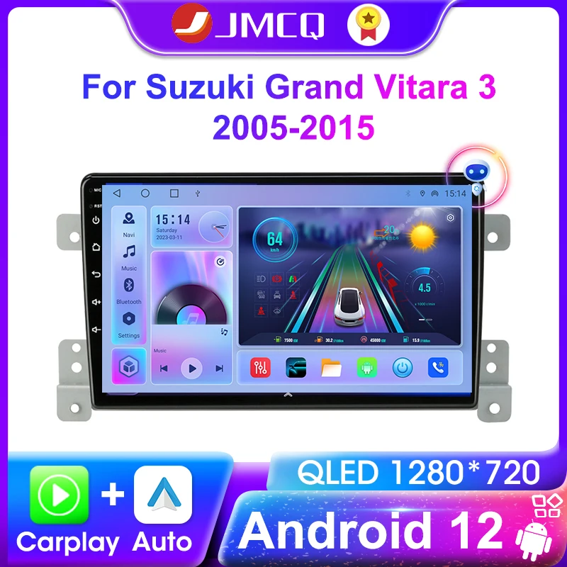 JMCQ-Autoradio Android 12, Navigation GPS, 4G, CarPlay, Lecteur Stéréo, Vidéo, 2 Din, Limitation, pour Voiture Suzuki Grand Vitara 3 (2005-2015)