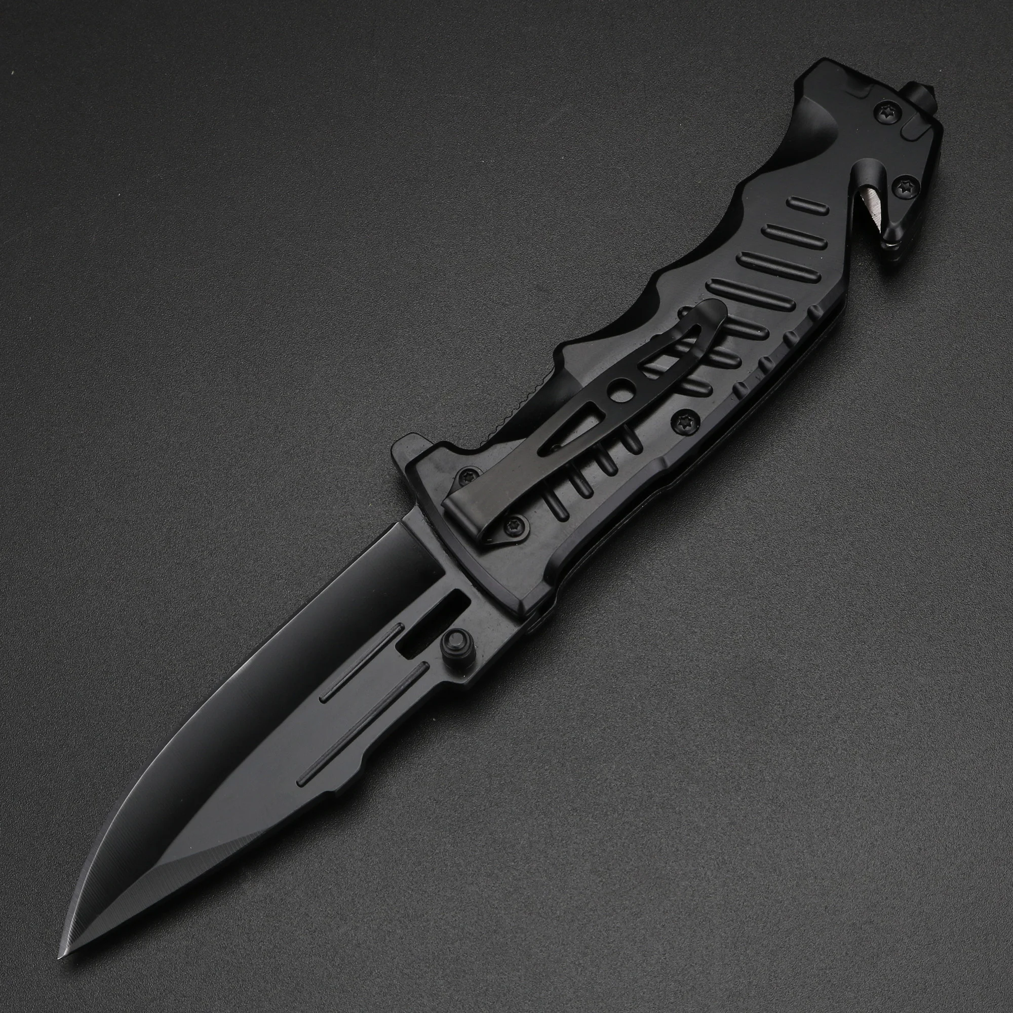 Outdoor folding knife with black wooden handle High hardness camping hunting knife EDC tool knife