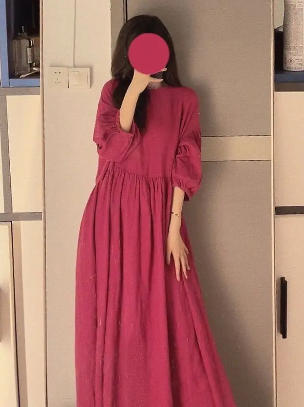 

plus Size Women's Korean Style Loose Long Dress Half Sleeve Breathable Comfortable A-Line Gown for Summer Slimming Effect