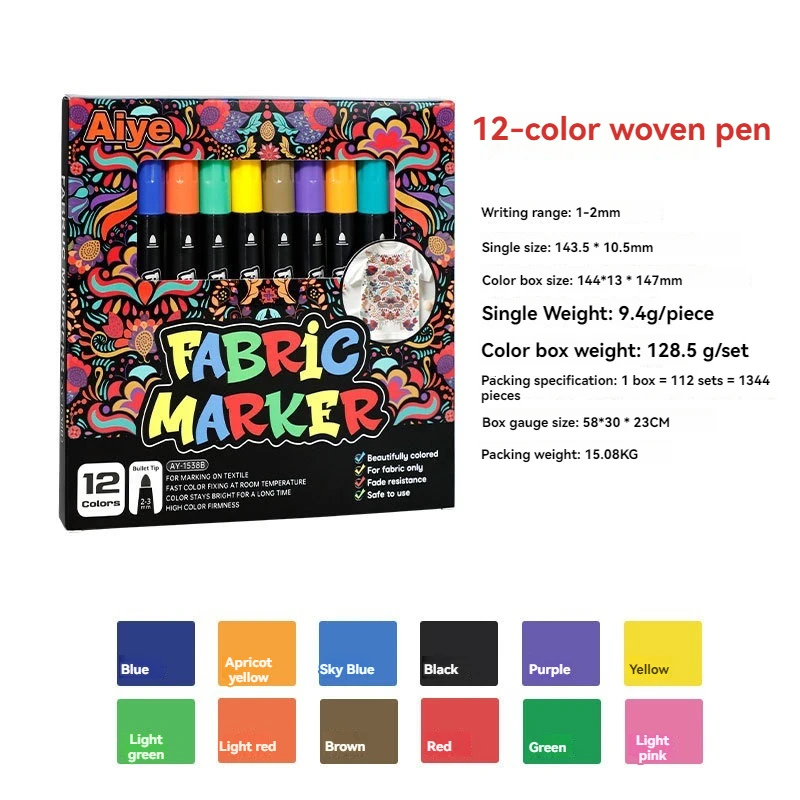 12-24 Fabric Markers Pens Set - Indelible and Permanent Fabric Paint - Fine Point Tip Textile Marker Pen for Kids, T-Shirt Shoe