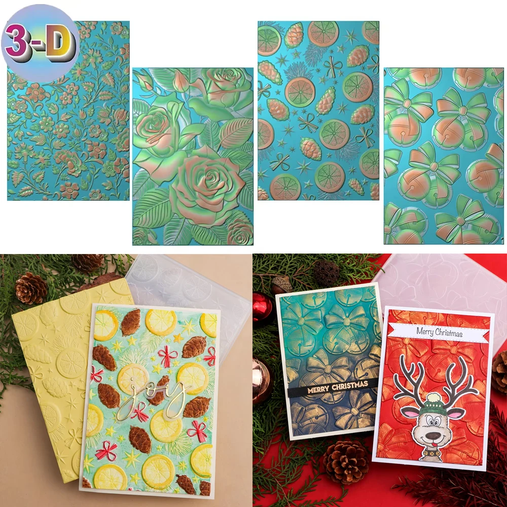

Christmas Bell Blooming Flowers Pinecone Lemon Background 3D Embossing Folder For Adding Textured Detail To Paper Crafting Proje