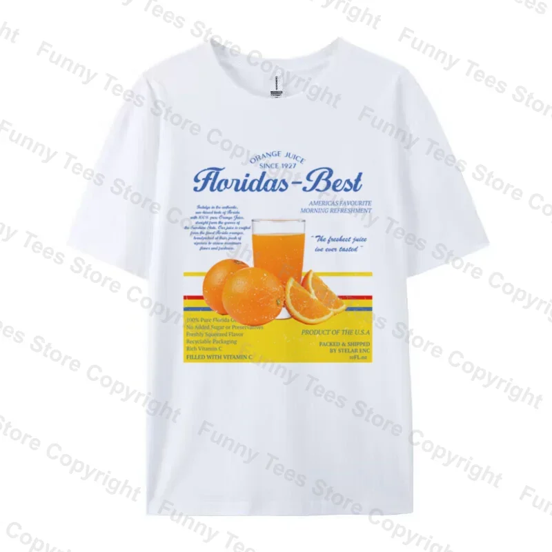 Women Vintage Florida Orange Juice T-Shirt Aesthetic Retro Fruit Print Tee Shirt Unisex 2026 Summer Oversized Streetwear Tops