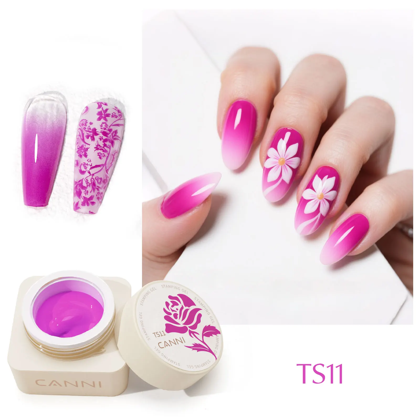 CANNI Stamping GEL Kit การออกแบบเล็บไล่โทนสีครีมจิตรกรรมเจล Fast Transfer การวาดภาพเล็บใช้งานง่ายเล็บฝรั่งเศสใหม่ผู้เรียนชุด