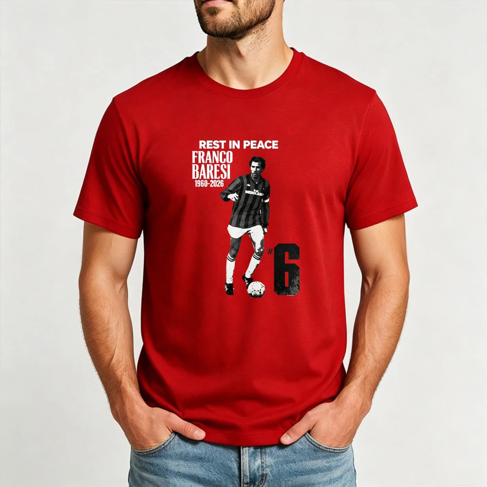 Rest in Peace Franco Baresi 1960 2026 Tee Vintage Football Legend Graphic Men Cotton T Shirt Summer Soccer Fan Short-sleeve Tee