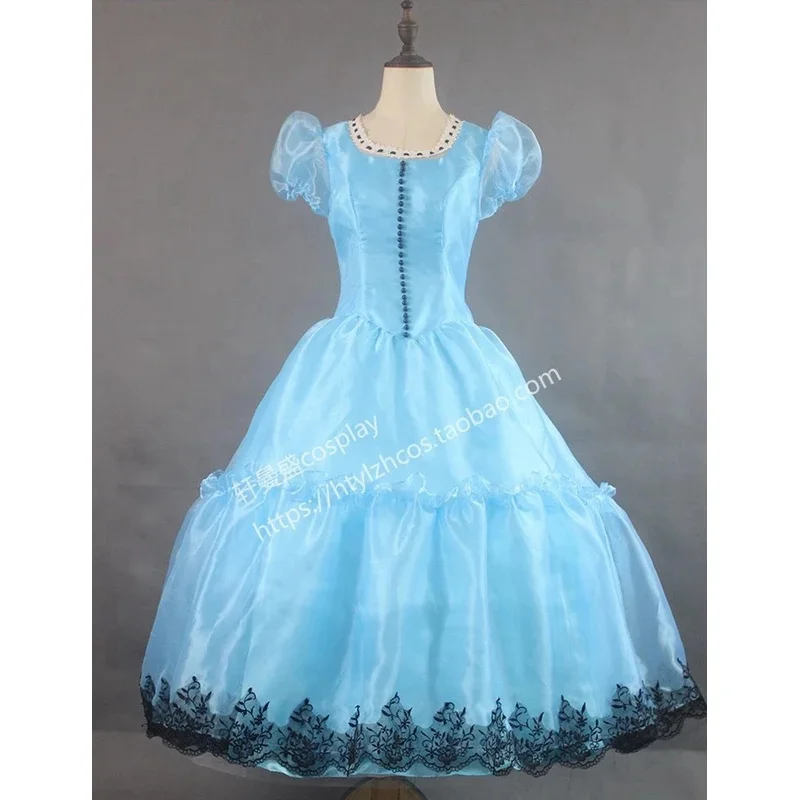 Sky Blue Lace Cosplay Dress Alice Costume Carnival Halloween Mad Hatter Queen Cosplay Party Gown