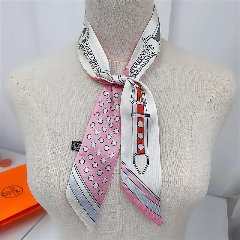 2022 Summer New Belt Dot Silk Scarf For Women Twill Print Headscarf Headband Fashion Wrap Bag Ribbon Hairband Neckerchief